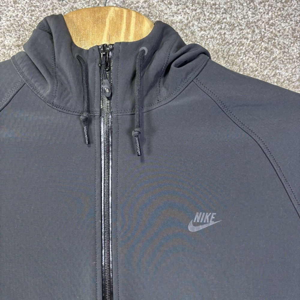 Nike Windbreaker Jacket Mens XL Black Hooded Full Zip Softshell Lined Athletic - Picture 2 of 7